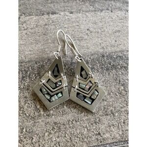 925 Mexico abalone inlay chain link earrings Sterling Silver Vintage 9.56g VTG
